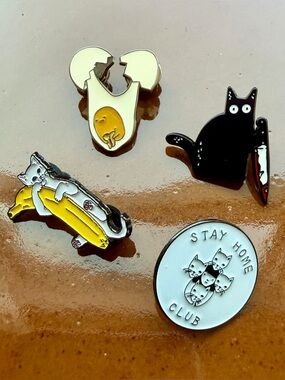 Enamel Pin Set of 4 with Cats and Sanrio Gudetama